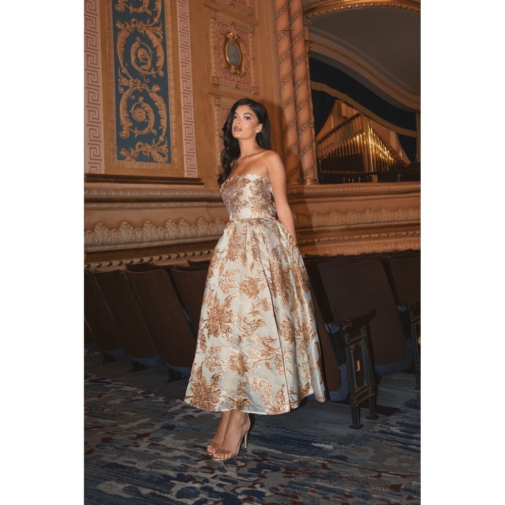 Mac Duggal Strapless Gold and Cream Dress - Picture 3 of 14
